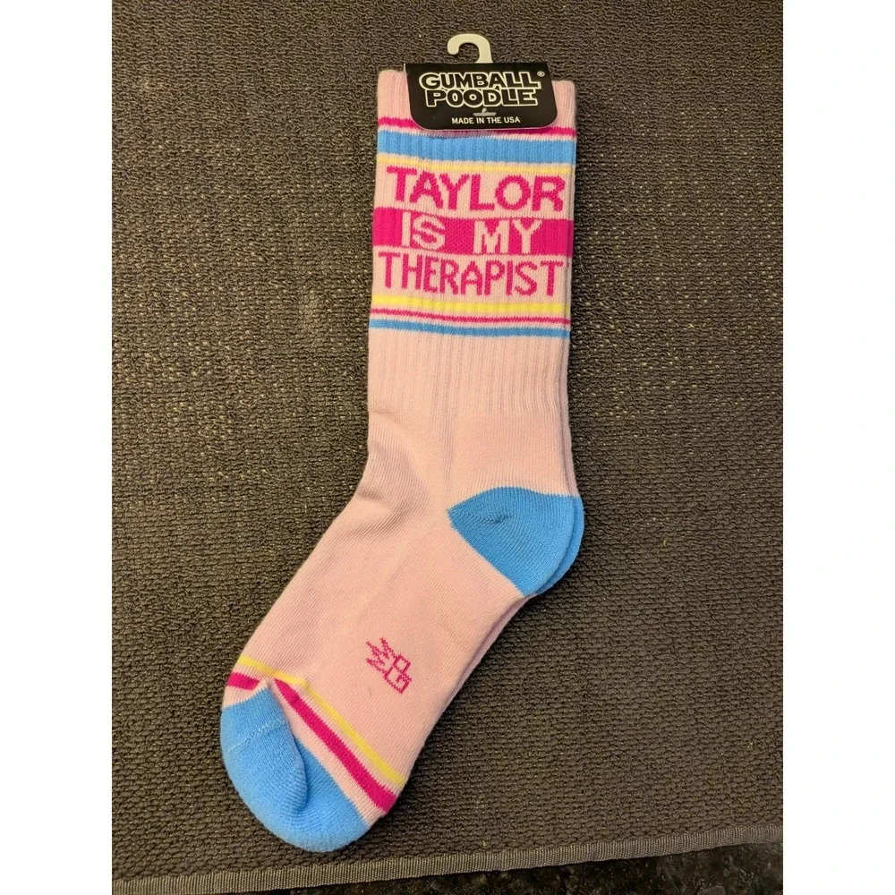 Gumball Poodle‎ Taylor Is My Therapist Socks | Swiftie Fan Merch Pink Novelty